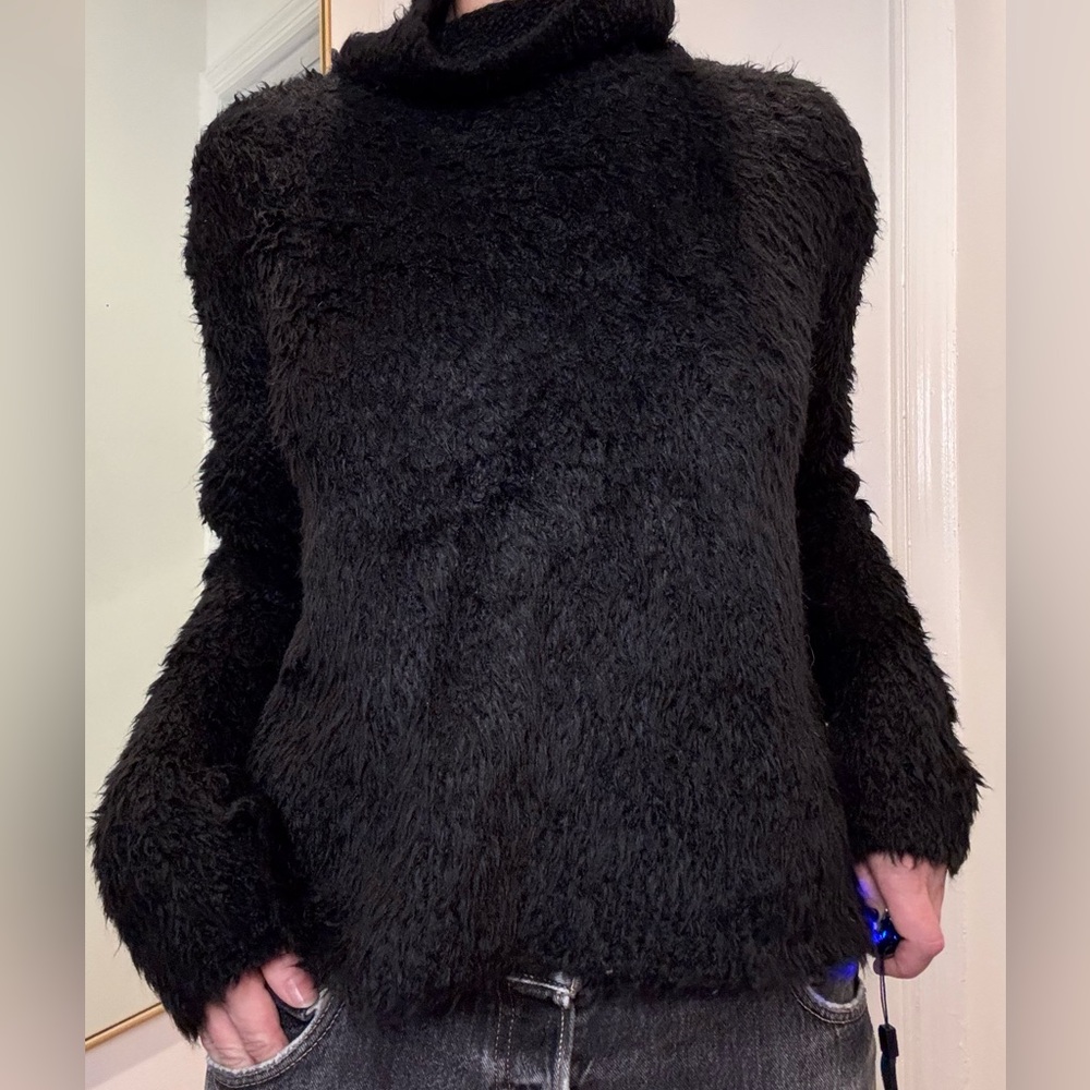 James Perse Charcoal Fuzzy Turtleneck Sweater